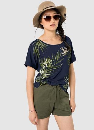Jack wolfskin womens navy blue ss t-shirt tropical print жіноча футболка, темно-синя з тропічним принтом