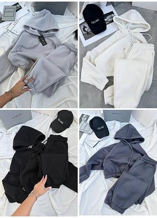 Костюм женский 42-46 свободный крой оверсайз трехнит на флисе свитшот и джоггеры в трендовых цветах