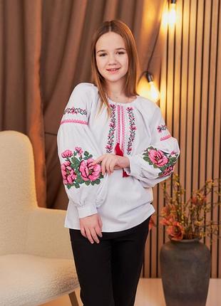 Вышиванка для девочки вышитая блузка белая в школу школьная рубашка для девочки