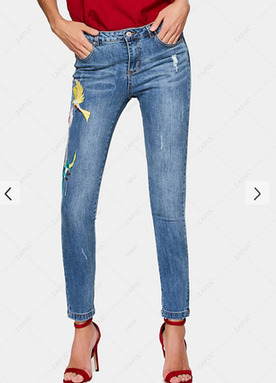 Джинси скіні з вишивкою аплікацією eur 38 р. uk 10 р. zara skinny/скінні/завужені