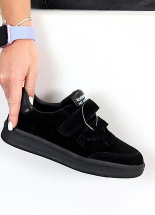 Повседневные черные кеды на липучках натуральная замша в ассортименте