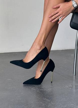 Sale! premium! жіночі чорні туфлі на шпильці осінні еко-замша весна осінь