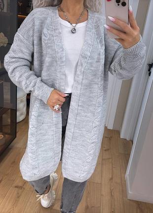 Кардиган в'язаний жіночий без застібки пряжа марс колір  сірий  44-56 р