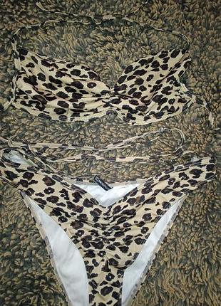 Трендовый купальник в принт леопард топ лиф бюстгальтер и трусики на завязках размер м 46
