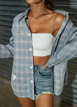 Рубашка в клетку светло-серая - xl