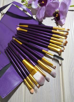 15 шт пензлі кисті набір кисти в футляре чехле кисти для макияжа набор violet/gold probeauty1 фото