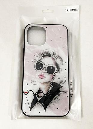 Чохол для apple d iphone 12 max дівчина в окулярах. yw-225 колір: рожевий