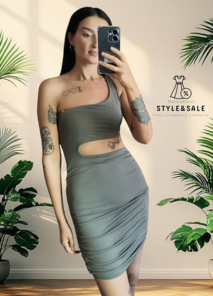 Оригинальное платье на одной бретели с разрезами хл