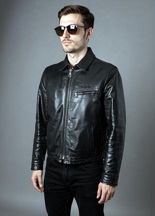 Chevignon вінтажна чоловіча чорна шкіряна куртка пілот, vintage leather jacket