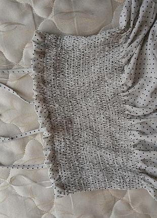 Топ топик резинка белый на завязках со свободным низом в точку в горох