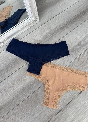 Жіночі трусики котонові трусики в рубчик з мереживом жіночі труси м-l набір жіночих трусиків