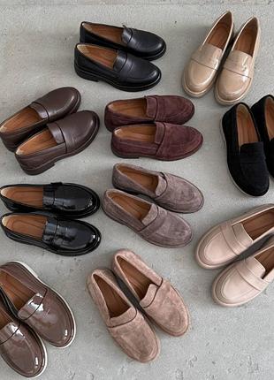Классические лоферы женские натуральная кожа (наплак) / замша (италия)
