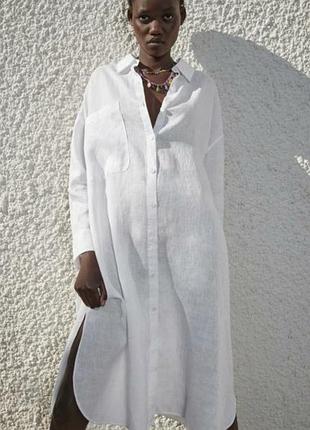 Zara льняное платье рубашка оверсайз свободный крой /12813/
