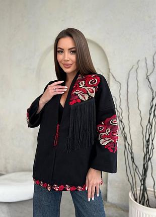 Черный вышитый пиджак жакет