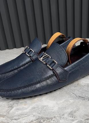 Louis vuitton hockenheim driving moccasins taiga blue leather мужские мокасины туфли кожа оригинал 44 eur