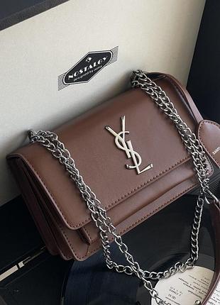 Стильная коричневая женская сумочка кросс-боди лоран брендовая