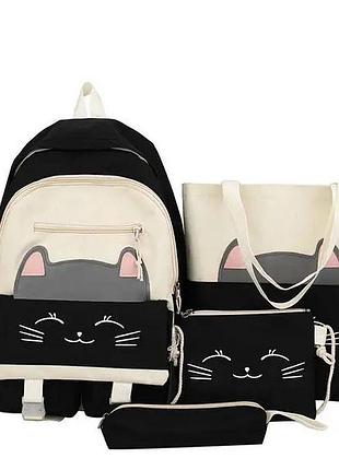 Комплект 4:1 рюкзак сумка пенал косметичка сумка на плечо черный для девушек