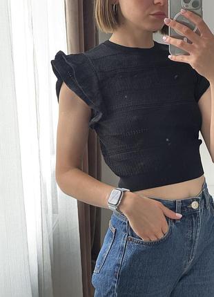 Чорний трикотажний кроп топ zara з воланами