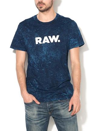 G-star raw doover mens blue center logo short sleeve t-shirt crew neck чоловіча футболка, синя з ефектом потертості