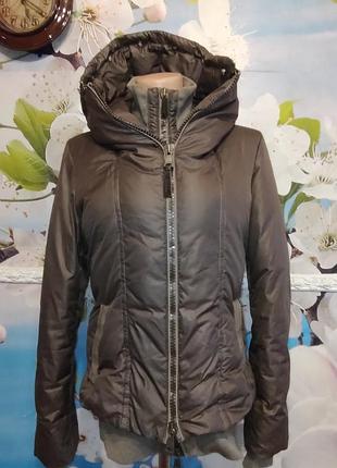 Пуховик оригинал  с капюшоном 100% пух ,кожа, mabrun s-m