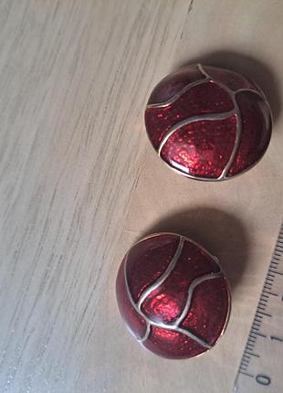 Кліпси vintage red and gold cabochon earrings, clip-on 80s statement earrings