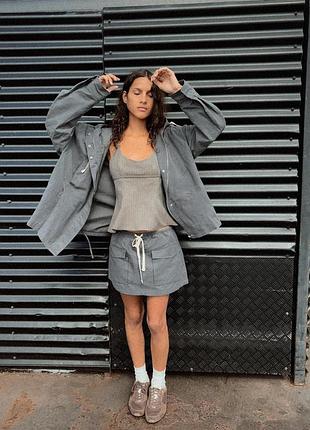 Куртка з високим коміром і регульованим капюшоном із затяжними шнурками, сіра, 36р