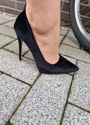 Бархатные велюровые туфли лодочки