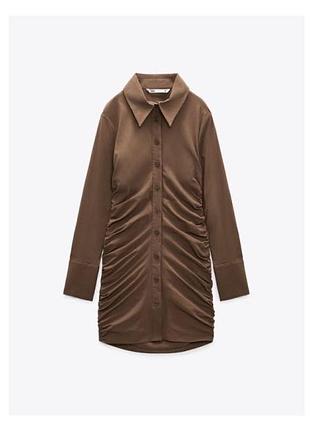 Коричнева сукня сорочка  з драпіруванням zara