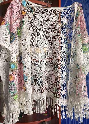Богемное ажурное вязаное пончо ручной работы (италия)