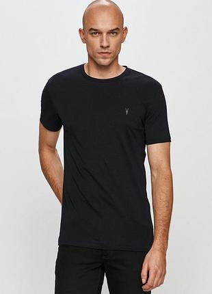 Allsaints mens black ramskull logo ss t-shirt cotton crew neck чоловіча, чорна, базова футболка з логотипом