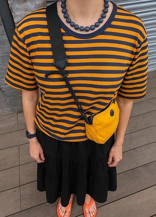 Marimekko womens vintage striped ss t-shirt orange navy blue made in finland top жіноча, вінтажна, смугаста футболка, помаранчево-синя