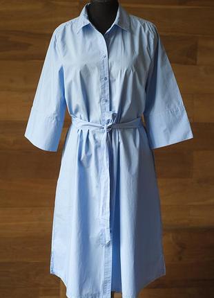Голубое коттоновое платье рубашка миди женская c&amp;a, размер l, xl
