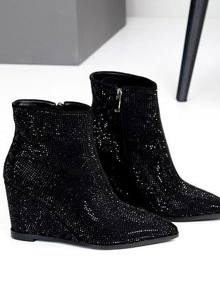 Ботильоны "doroty", черные, экозамша со стразами, деми