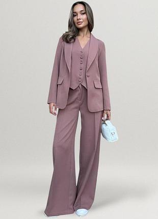 Костюм женский классический тройка пиджак жилет брюки палаццо деловой офисный элегантный праздничный базовый комплект мокко