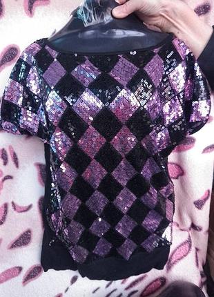 Нарядная кофточка короткий рукав кофта в пайетках пуловер футболка бохо