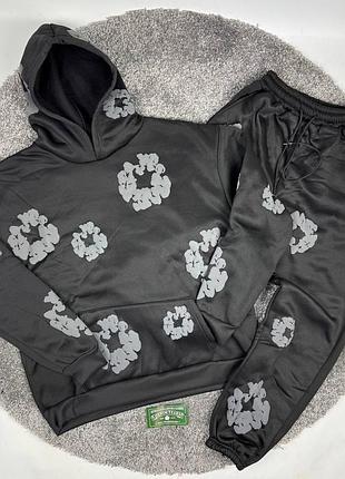 Мужской спортивный костюм denim tears худи + штаны на осень в черно-сером цвете premium