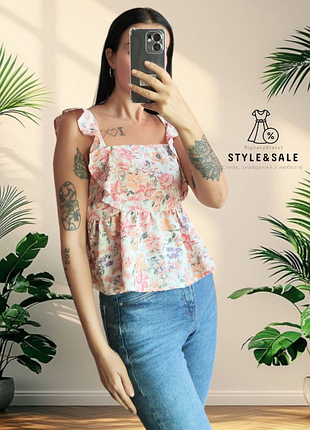 Праздничная летняя майка на бретельках с оборками