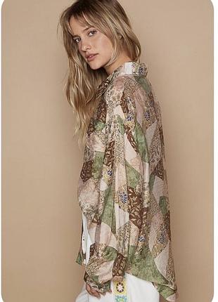 Пейслі принт блузка рубашка атлас  под шелк кофта