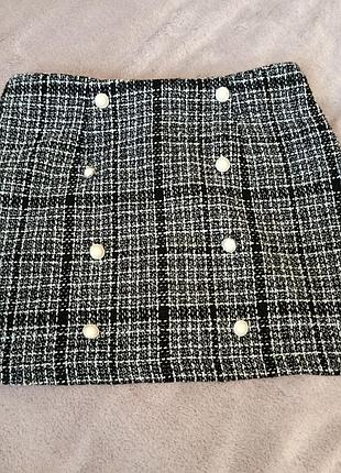 Юбка твидовая мини, в стиле олд мани, размер l