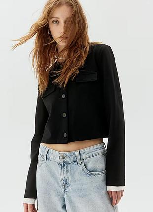 Женский короткий,черный кардиган с кошенями h&amp;m - l