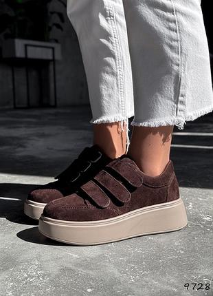 Кросівки на липучках жіночі marion темний шоколад, натуральна замша