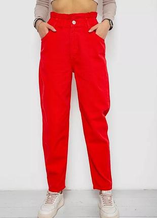Джинси червоні мом на резинці жіночі