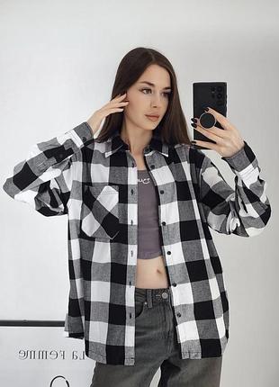 Сорочка чорно біла в клітинку оверсайз жіноча м