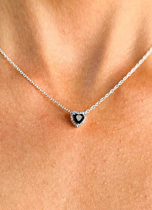 Серебряное колье «чёрное сердце» pandora
