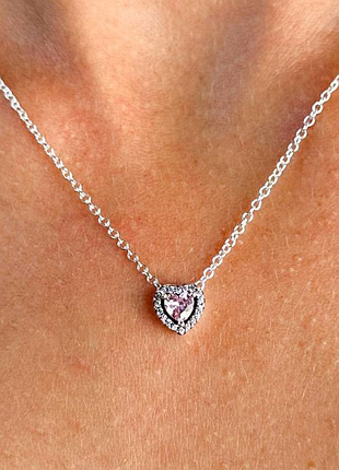 Серебряное колье «розовое сердце» pandora