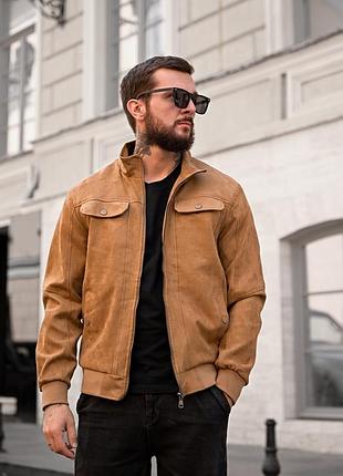 Бомбер замшевий camel, стильний чоловічий бомбер, бомбер чоловічий