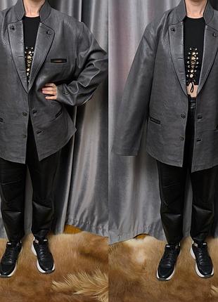 Стильная винтажная оверсайз куртка пиджак блейзер из натуральной кожи