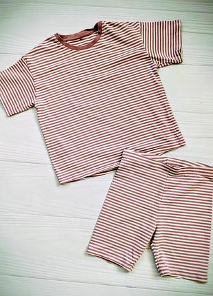 Костюм комплект футболка у смужку велосипедки 9-10