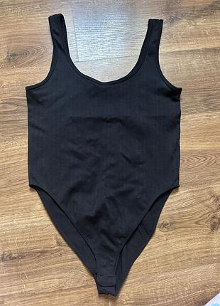 Боди рубчик черный майка базовый стрейч