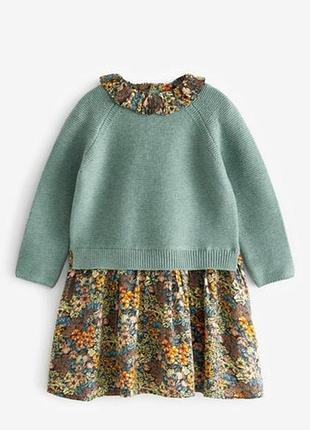 Красивое платье next 3-6 мес хлопок вискоза платье на малышку 62-68 см комбинированное нарядное платье